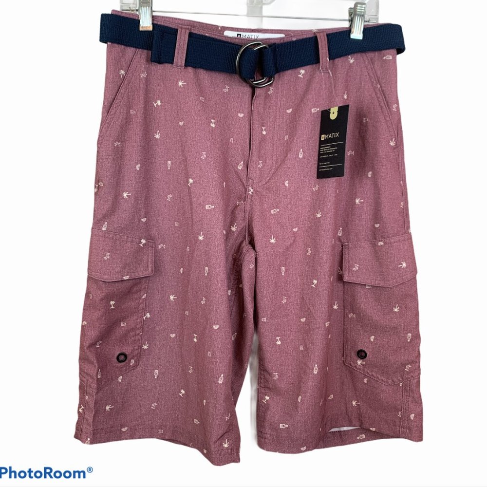 MATIX Belted Hybrid Print Cargo Shorts Swim